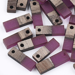 Средний Фиолетово-красный Подвески из смолы и ореха, прямоугольные, средне фиолетовый красный, 17x5.5x3~3.5 мм, отверстие : 1.5 мм