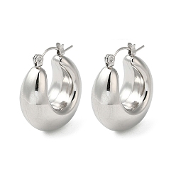 Нержавеющая Сталь Цвет Не тускнеют 304 простые толстые серьги-кольца из нержавеющей стали, цвет нержавеющей стали, 25x12x22.5 мм