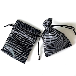 Зебра Сумки из органзы с принтом и завязками, прямоугольные мешочки для драгоценностей, свадебная вечеринка рождественские подарочные пакеты, чёрные, зебра принт, 12x9 см