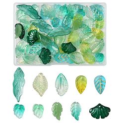 (52) Непрозрачная лаванда 10 стильные подвески из прозрачного стекла, с блеском порошок, лист, разноцветные, 13.5~34x10~20x2.9~4.5 мм, отверстие : 1~1.5 мм, 80 шт / коробка