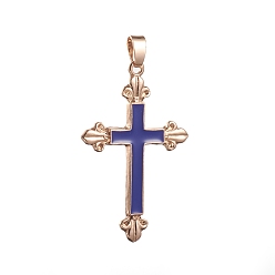 Blue Enamel Pendants, with Alloy Findings, Cross, Golden, Blue, 48x30.5x3mm, Hole: 5x6mm