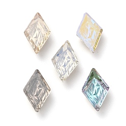 (52) Непрозрачная лаванда Стеклянные кабошоны с тиснением k9 и стразами, плоский зад, с покрытием на задной стороне, ромб, разноцветные, 13x8x4 мм