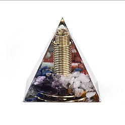 Смешанные камни Генераторы энергии смолы оргонитовой пирамиды, рейки натуральные смешанные каменные осколки и 304 проволока из нержавеющей стали внутри, для украшения рабочего стола домашнего офиса, 59~60x59~60x59~60 мм
