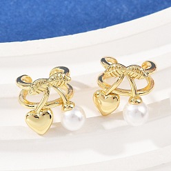 Настоящее золото 18K Серьги-каффы из латуни и пластика с имитацией жемчуга, вишня, реальный 18 k позолоченный, 13.5x13 мм