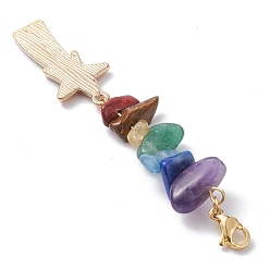 Mixed Stone Rainbow Alloy Enamel Charms & Chakra Gemstone Chips Beaded Pendant Decoration, with 304 Stainless Steel Lobster Claw Clasps, 55~70mm