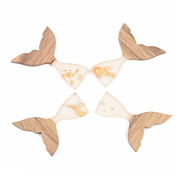 Прозрачный Подвески из прозрачной смолы и ореха, с фольгой, форма русалки русалки, прозрачные, 39x28x3 мм, отверстие : 2 мм