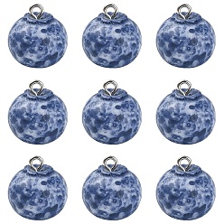 Marine Blue 10Pcs Resin Pendants, Blueberry, with Platinum Plated Iron Loops, Marine Blue, 16.5x16x16mm, Hole: 2mm