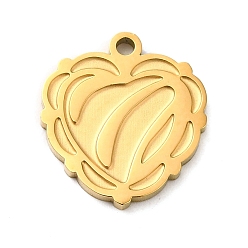 Настоящее золото 18K Ионное покрытие (ip) 304 подвески из нержавеющей стали, текстурированная и лазерная резка, шарма сердца, реальный 18 k позолоченный, 16x14.5x1.5 мм, отверстие : 1.6 мм