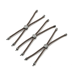 Коричневый Наполовину готовые браслеты-слайдеры из скрученной миланской веревки, с реечным покрытием на концах шнура из латуни и открытой петлей, без кадмия и без свинца, для изготовления браслета с соединителем, металлический черный , кофе, 222~230x3 мм