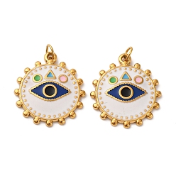 Белый 304 нержавеющей стальной эмали подвески, с целью перехода в кольце, ионное покрытие (ip), плоский круглый с оберегом от сглаза, реальный 18 k позолоченный, белые, 21x18.5x2 мм, отверстие : 2.5 мм