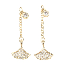 Золотой Латунные микропаве прозрачные подвески с фианитом, амулеты в виде листьев гинкго, долговечный, стойки покрытие, золотые, 34.5 мм, отверстие : 3x1.5 мм