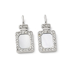 Нержавеющая Сталь Цвет 304 подвески из нержавеющей стали, прямоугольник амулеты, с оболочкой и горный хрусталь, цвет нержавеющей стали, 20.5x9.5x2.5 мм, отверстие : 1.5x3.5 мм