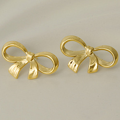 Золотой Элегантные 304 серьги-гвоздики из нержавеющей стали с бантом, золотые, 16x28 мм