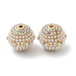 Golden Alloy Rhinestone Beads, with ABS Plastic Imitation Pearl Bead, Round, Golden, 14x15mm, Hole: 1.8mm