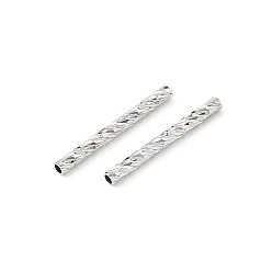 Real Platinum Plated SHEGRACE Brass Beads, Textured Tube Beads, Cadmium Free & Nickel Free & Lead Free, Real Platinum Plated, 15x1.5mm, Hole: 1mm