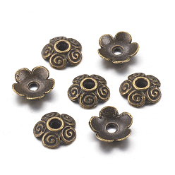 Antique Bronze 5-Petal Flower Alloy Bead Caps,  Cadmium Free & Nickel Free & Lead Free, Antique Bronze, 10x2.5mm, Hole: 2mm