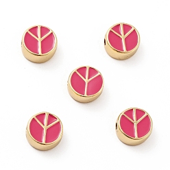 Камелия Плоские круглые со знаком мира латунные эмалевые бусины, реальный 18 k позолоченный, без кадмия, без никеля и без свинца, камелия, 10x4.5 мм, отверстие : 1.8 мм