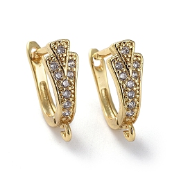 Golden Brass Micro Pave Cubic Zirconia Hoop Earring Findings with Latch Back Closure, with Horizontal Loop, Triangle, Clear, Golden, 17x5x12.5mm, Hole: 1.4mm, Pin: 1mm