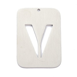 Letter V Anlaufgeschützt 304 Anhänger aus Edelstahl, Rechteck mit Alphabet, hohl, letter.v, 32x22x1 mm, Bohrung: 1.5 mm