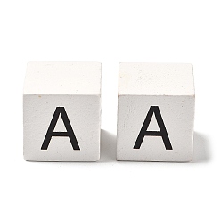Letter A Древесина европейского бисера, бусины с большим отверстием, куб с письмом, буква a, 30.5x30.5x29.5~30.5 мм, отверстие : 5 мм