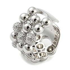 Платина Латунное открытое кольцо-манжета с круглым бисером, долговечный, без кадмия и без свинца, платина, размер США 7 3/4 (17.9 мм)