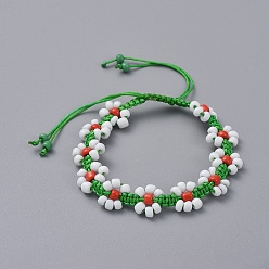 Красный Регулируемые венок плетеные браслеты из бисера, браслет с квадратными узлами из нейлоновой нити, со стеклянными бисеринами, красные, 2-1/8 дюйм (54 мм) ~ 3-3/8 дюйм (86 мм)