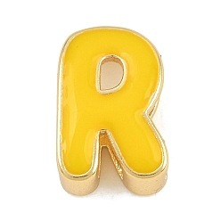 Letter R Laiton perles d'émail, sans cadmium et sans plomb, crémaillère plaquage, plaqué longue durée, réel 18 k plaqué or, lettre r, 14x9.5x6mm, Trou: 3x11mm
