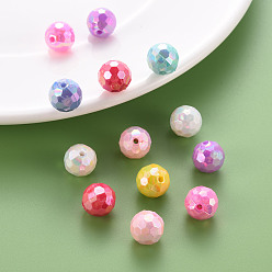 Mixed Color Opaque Acrylic Beads, Faceted, Dyed, AB Color, Round, Mixed Color, 12x11.5mm, Hole: 1.8mm, about 560pcs/500g