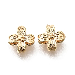 Настоящее золото 18K Латунные бусины, без кадмия, без никеля и без свинца, цветок, реальный 18 k позолоченный, 6x6x3.5 мм, отверстие : 1 мм