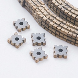 Antique Bronze Plated PVD Vacuum Plating Electroplate Non-magnetic Synthetic Hematite Beads Strands, Frosted, Grade A, Square, Antique Bronze Plated, 4x4x1mm, Hole: 1mm, about 390pcs/strand, 15.7 inch(40cm)