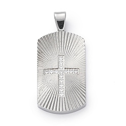 Нержавеющая Сталь Цвет 304 микро нержавеющей стали прокладывать Цирконом подвески, прямоугольник с поперечными прелести, цвет нержавеющей стали, 40.5x21x3.5 мм, отверстие : 7x4.5 мм