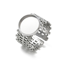 Stainless Steel Color 304 Stainless Steel Cuff Ring Components, Round Bezel Pad Ring Setting, Stainless Steel Color, 19mm, Tray Size: 12mm