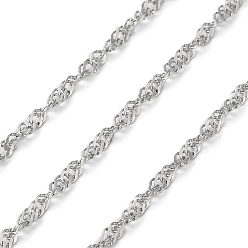 Stainless Steel Color Tarnish Resistant 304 Stainless Steel Singapore Chains, Unwelded, with Spool, Stainless Steel Color, 3.5x2.6x0.2mm, 100m/roll