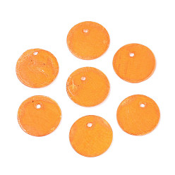 Оранжевый Шармы-диски из натуральной ракушки капиз, окрашенные распылением, оранжевые, 15x0.5~1 мм, отверстие : 1.2~1.5 мм