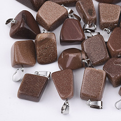 Goldstone Synthetic Goldstone Pendants, with Stainless Steel Snap On Bails, Nuggets, 15~35x10~20x5~15mm, Hole: 3x7.5mm