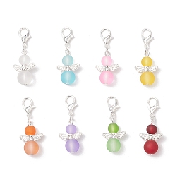 (52) Непрозрачная лаванда 8шт. стеклянные подвесные украшения в виде ангела, Сплав с застежками когтя омара, разноцветные, 33 мм