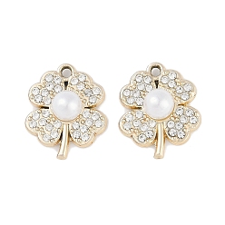 Клевер Подвески из сплава с ультрафиолетовым покрытием, со стразами, с абс жемчуга, без свинца и без кадмия, клевер, клевер, 19x16x6 мм, отверстие : 2 мм