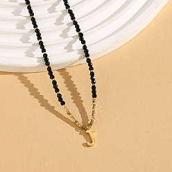 Letter J Женское ожерелье с подвеской из натуральной черной шпинели в форме круглой граненой буквы «Инициал» из нержавеющей стали, золотые, буква J, 14.96 дюйм (38 см)