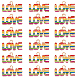 Light Gold Подвески из сплава радужной эмали, слово любовь с радугой, золотой свет, 11.5x21.5x1.5 мм, отверстие : 1.5 мм, 30 шт / коробка