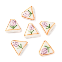 Треугольник Цветочная тема фарфоровые бусины ручной работы, треугольные, 15.5~16.5x16.5~17.5x5.5 мм, отверстие : 1.5~1.6 мм