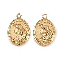 Настоящее золото 18K 304 подвески из нержавеющей стали, овальные с женщинами, ионное покрытие (ip), реальный 18 k позолоченный, 18x12x3 мм, отверстие : 1.4 мм