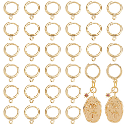 Настоящее золото 24K 30шт. латунная фурнитура для сережек-колец, с горизонтальными петлями, реальный 24 k позолоченный, 14x11.5x1.5 мм, отверстие : 1 мм, штифты : 0.5 мм