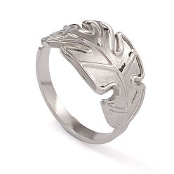 Stainless Steel Color Non-Tarnish 304 Stainless Steel Monstera Leaf Open Cuff Rings for Women, Stainless Steel Color, Inner Diameter: 16.8mm