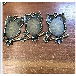 Античная Бронза Сеттинги для кабошонов или кулона, сплав, тибетский стиль , сова, античная бронза, лоток : 24.5x17.5 мм, 43x31x2.5 мм, отверстие : 3.2 мм