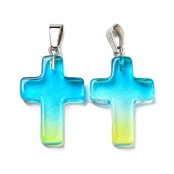 Темно-Голубой Стекло подвеска, с фурнитурой платина железная, крест прелести, глубокое синее небо, 29x18x5.5 мм, отверстие : 7x3.5 мм