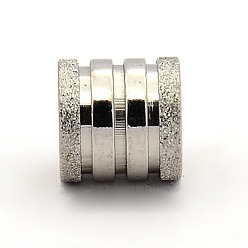 Stainless Steel Color Tarnish Resistant 201 Stainless Steel Textured Beads, Large Hole Column Grooved Beads, Stainless Steel Color, 10x10mm, Hole: 6mm