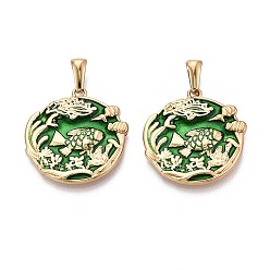 Зеленый 304 подвески из нержавеющей стали и эмали, плоский круглый с рыбными чарами, золотые, зелёные, 26x25x3 мм, отверстие : 7.5x3 мм