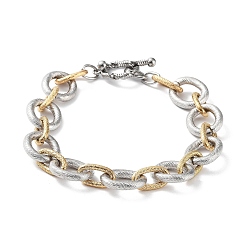 Золотой & Цвет Нержавеющей Стали 304 двухцветные браслеты из нержавеющей стали в форме троса в форме круга, золотые и нержавеющая сталь цвет, 8-1/2 дюйм (21.6 см)