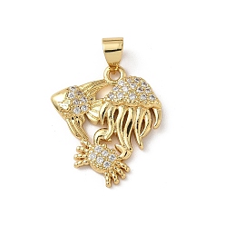 Jellyfish Латунные микро проложить кубического циркония подвески, реальный 18 k позолоченный, медуза, 20.5x18.5x3.5 мм, отверстие : 3.5x4.4 мм