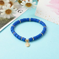 (52) Непрозрачная лаванда Браслеты из полимерной глины ручной работы эластичные браслеты, с латунным шармом, овальные с рисунками " virgin mary", разноцветные, 1/4 дюйм (0.6~0.65 см), внутренний диаметр: 2-1/2 дюйм (6.25 см)